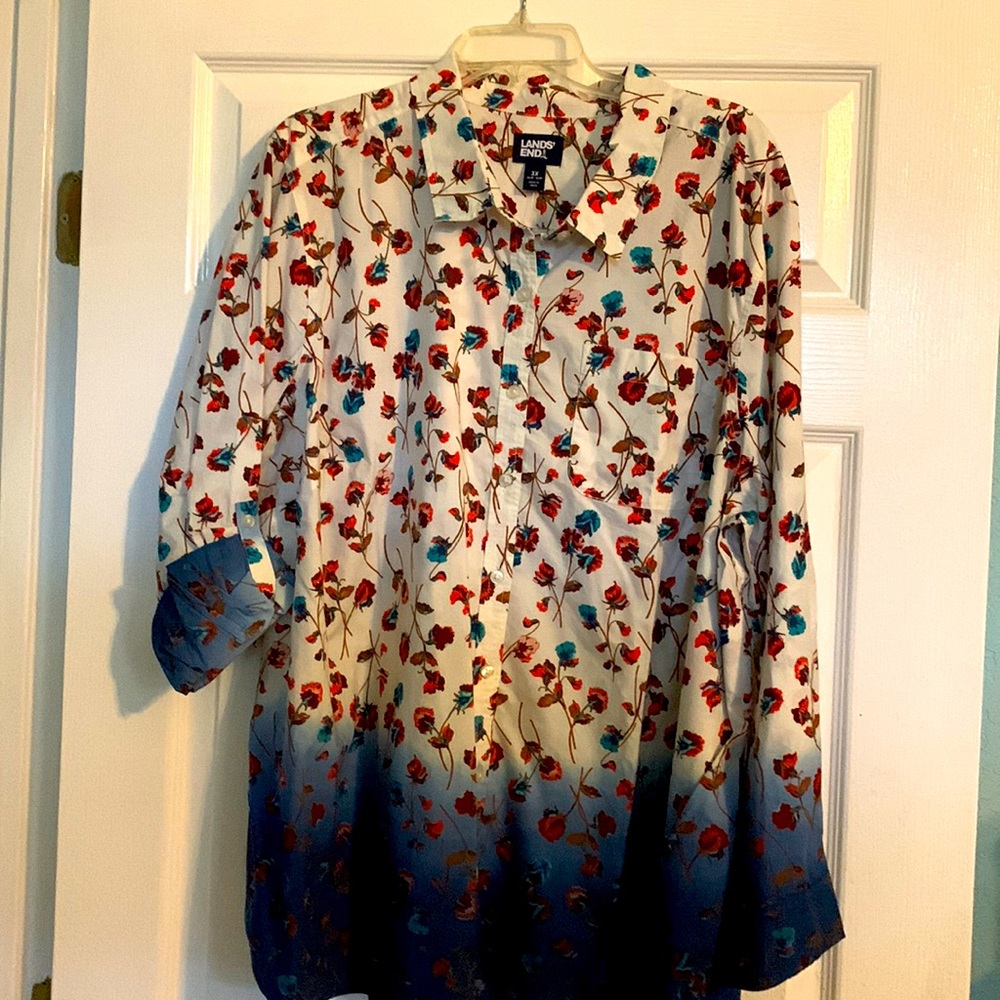 FabuPlus Button Down Lands’ End Blouse.  Ombré with 3/4 or full length sleeve